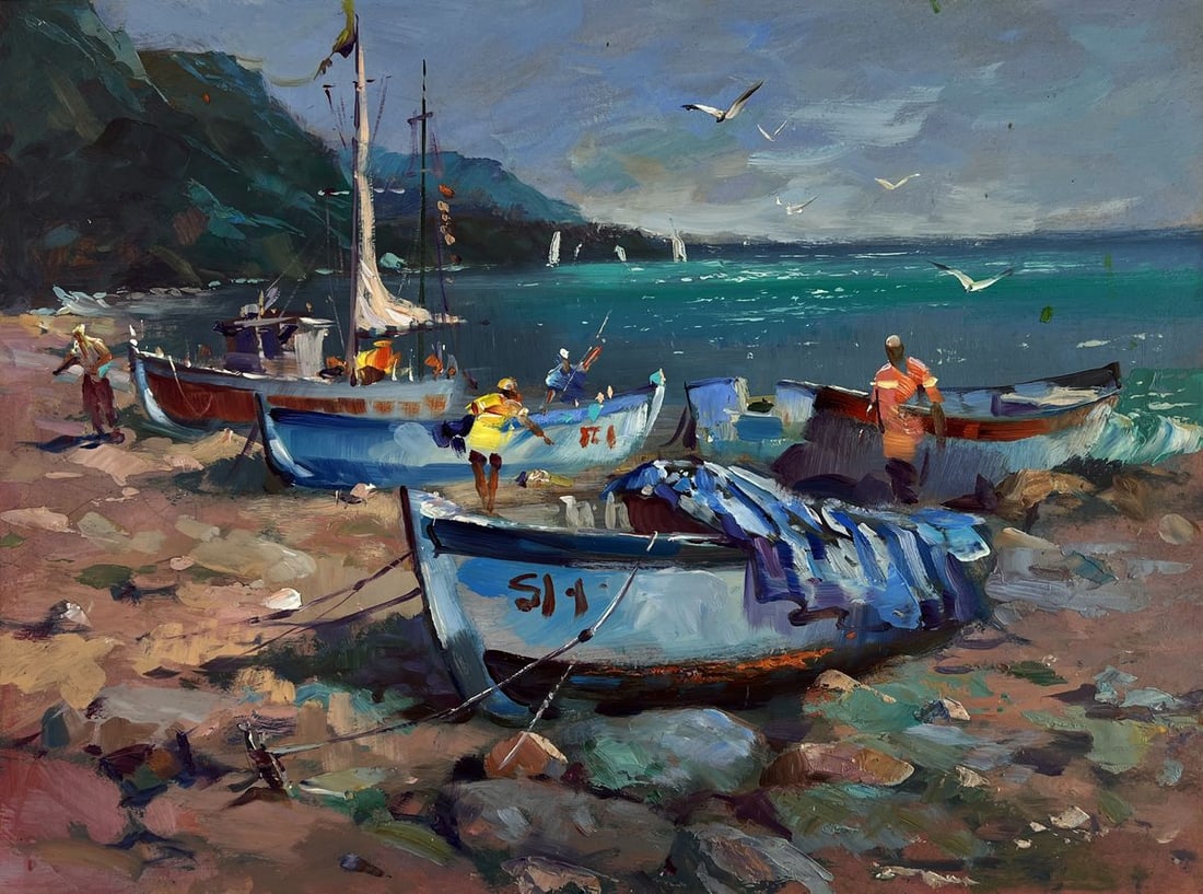 Oil painting Fishermen under the light of the sea Yuri Suprunchuk - 3