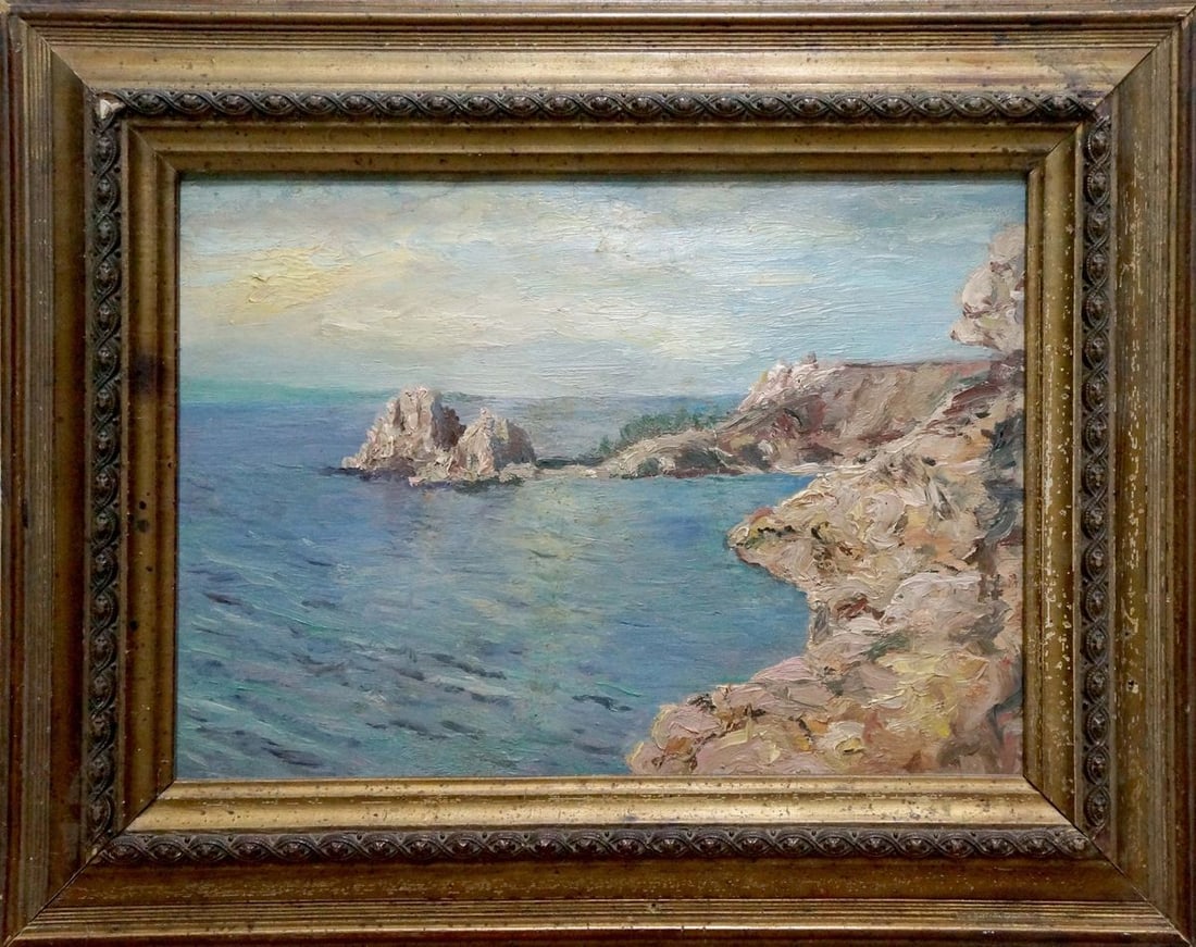 Oil painting Shore landscape: Title: Oil painting Shore landscape Description: NoVern 1490 *** ABOUT THIS PAINTING *** * TITLE: "Shore landscape" * ARTISTS: Unknown artist * SIZE: 22x30 cm/'8.66x11.81 inches', frame size: 32x40 cm