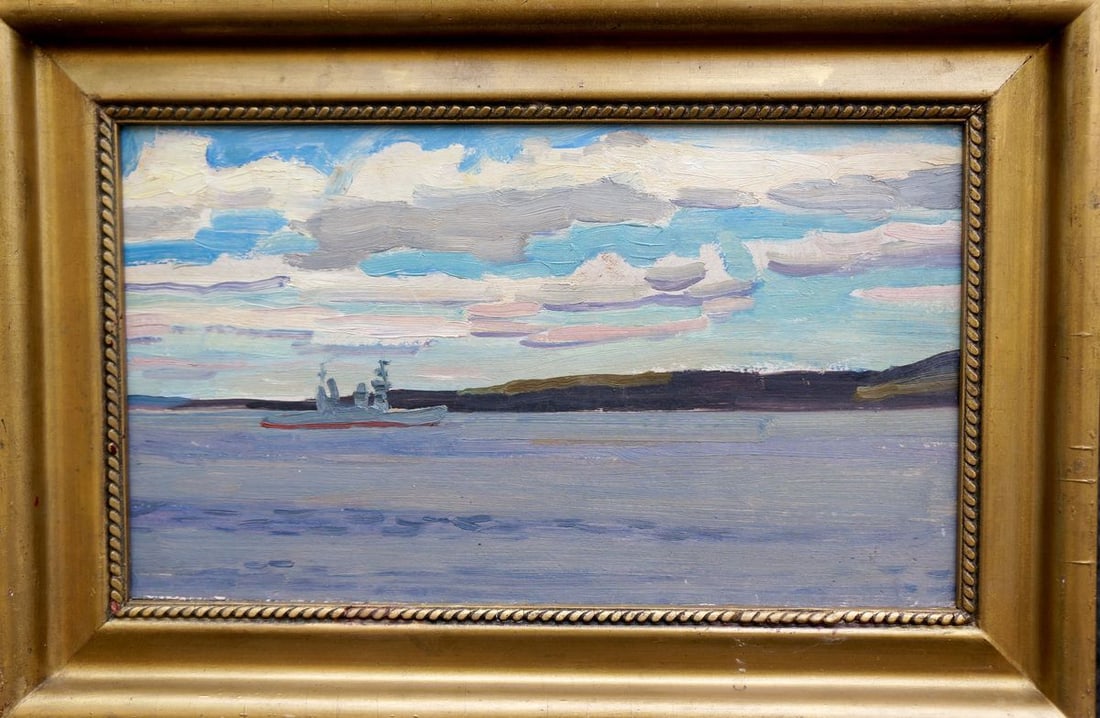 Oil painting Ship on the voyage: Title: Oil painting Ship on the voyage Description: NoVern 1617 *** ABOUT THIS PAINTING *** * TITLE: "Ship on the voyage" * ARTISTS: Unknown artist * SIZE: 24x40 cm/'9.44x15.74 inches', frame size: