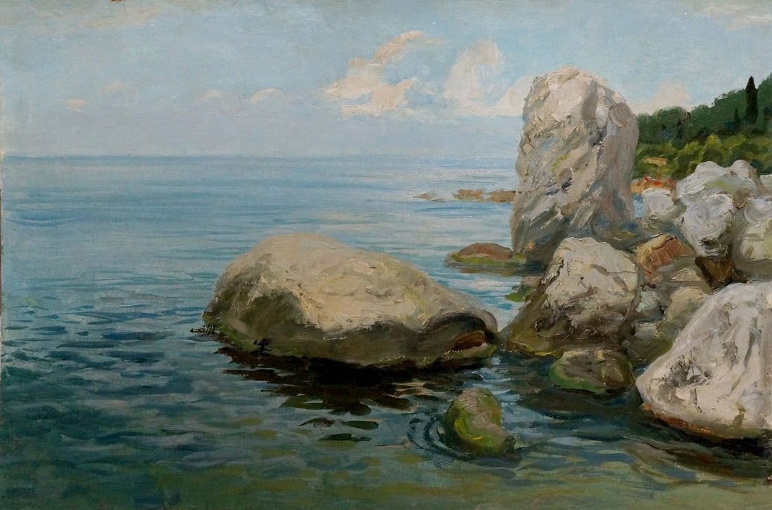 Oil painting Shore landscape: Title: Oil painting Shore landscape Description: NoVern 1647 *** ABOUT THIS PAINTING *** * TITLE: "Shore landscape" * ARTISTS: Unknown artist * SIZE: 50x70 cm/'19.68x27.55 inches' * MEDIUM: oil,