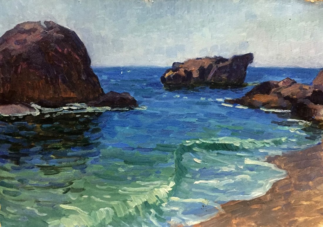 Oil painting Calm sea: Title: Oil painting Calm sea Description: NoVern 13 *** ABOUT THIS PAINTING *** * TITLE: "Calm sea" * SIZE: 46x85 cm/'18.11x33.46 inches' * MEDIUM: oil, cardboard * HAND PAINTED: Original painting