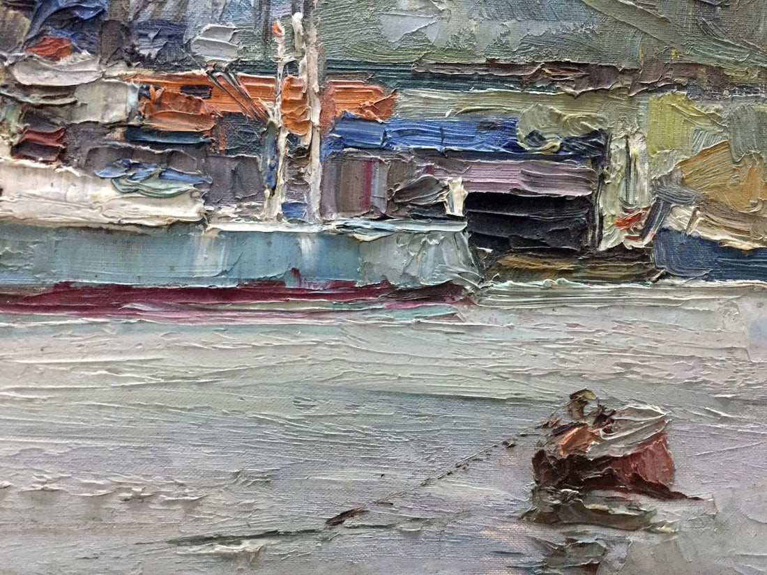 Oil painting Ship mooring - 4