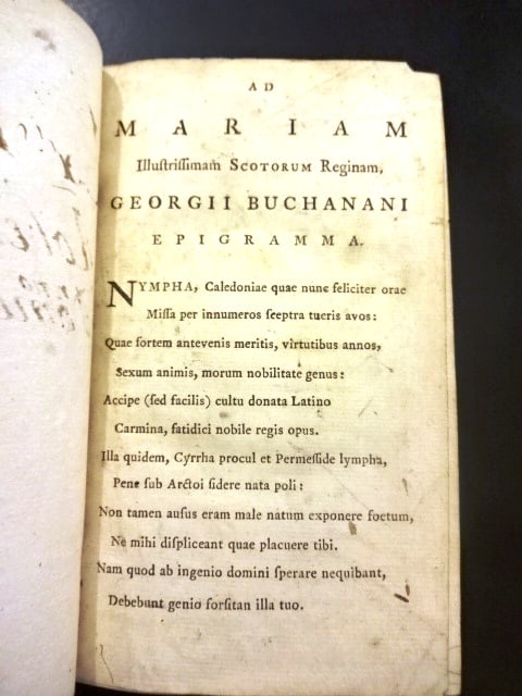 1750 Buchanan Paraphrase of Psalms of David Stirling Library: Leather bound from the library of James Stirling, (1692-1770), Mathematician. Paraphrase of the Psalms of David, by George Buchanan this being a Latin edition Paraphrasis Psalmorum Davidis Poetica"