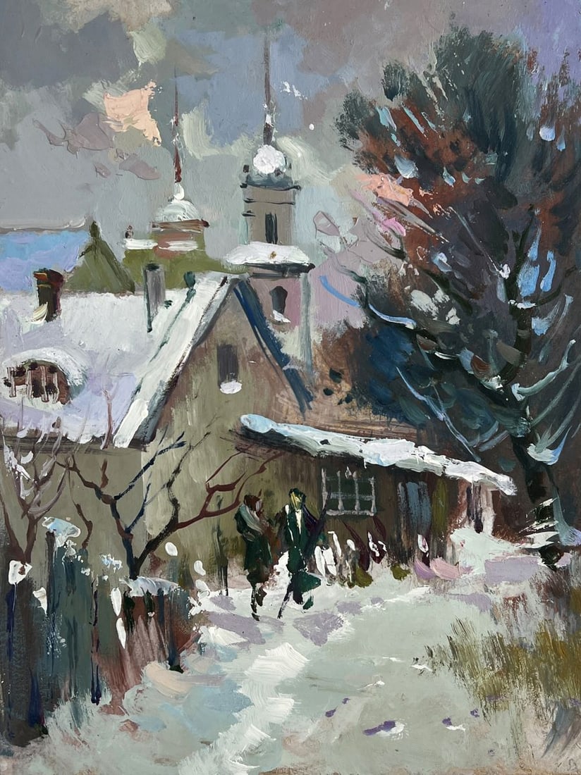 Oil painting Evening In The Winter Village Yuriy Suprunchuk - 3