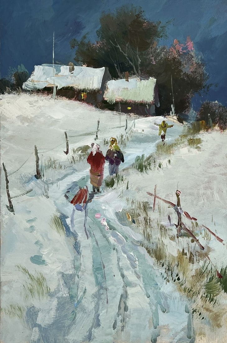 Oil painting Road to the Winter Village Yuriy Suprunchuk - 3