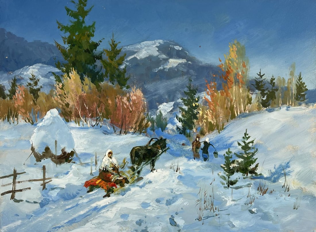 Oil painting Winter Road to the Hills Yuriy Suprunchuk - 3