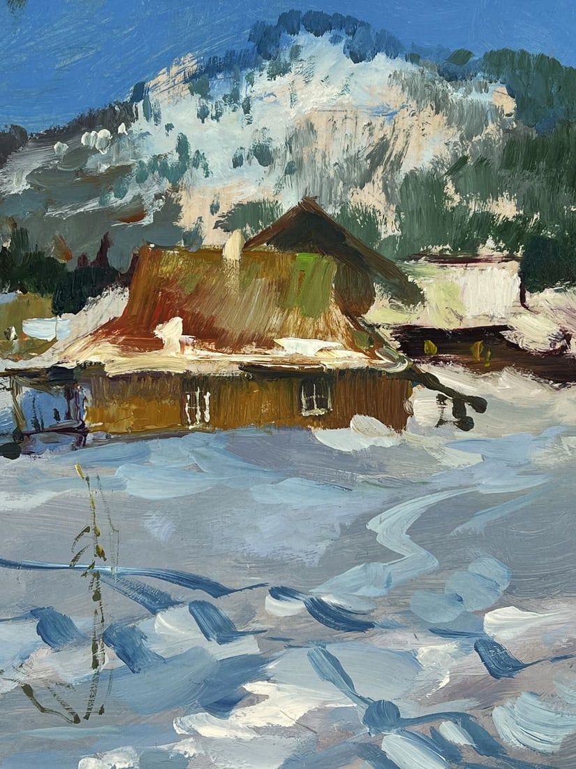 Oil painting Snow Covered Village Under a Clear Sky Yuriy Suprunchuk - 10