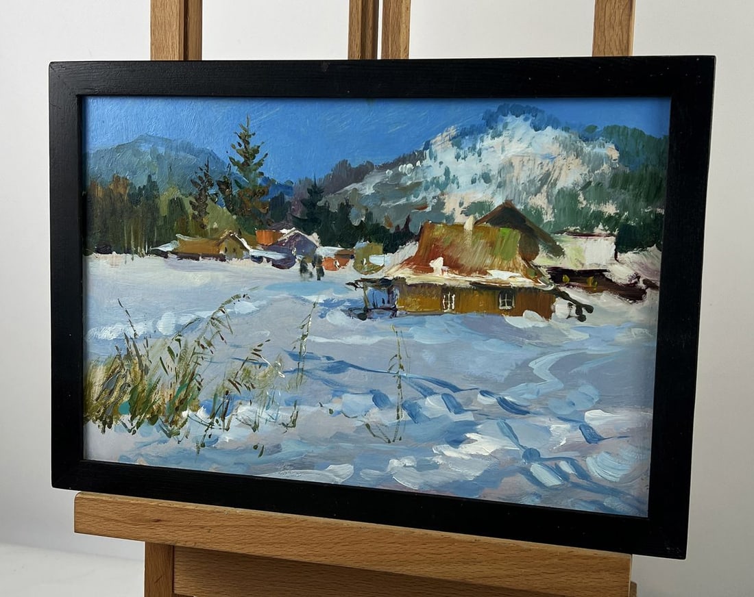 Oil painting Snow Covered Village Under a Clear Sky Yuriy Suprunchuk - 2