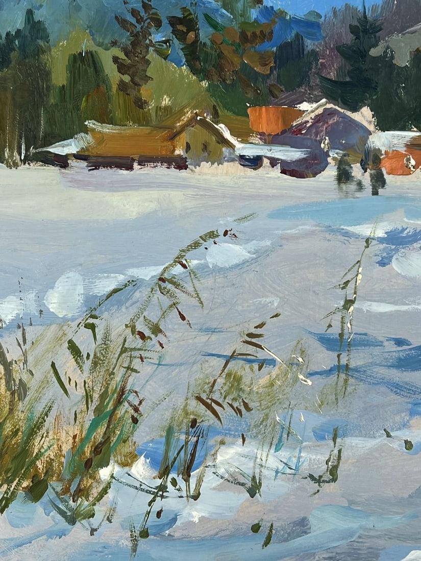 Oil painting Snow Covered Village Under a Clear Sky Yuriy Suprunchuk - 5