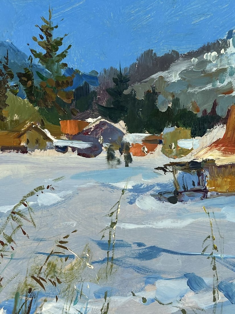 Oil painting Snow Covered Village Under a Clear Sky Yuriy Suprunchuk - 6