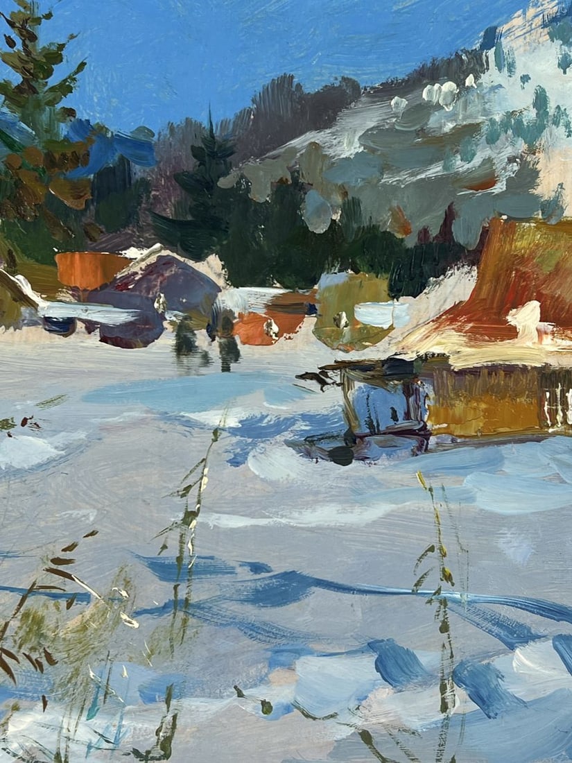Oil painting Snow Covered Village Under a Clear Sky Yuriy Suprunchuk - 7