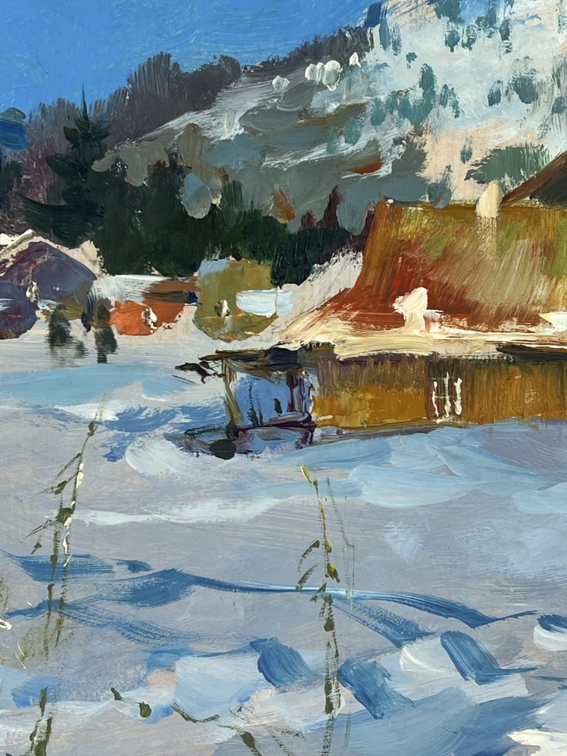 Oil painting Snow Covered Village Under a Clear Sky Yuriy Suprunchuk - 8