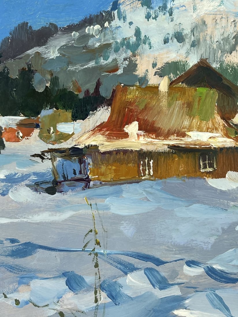 Oil painting Snow Covered Village Under a Clear Sky Yuriy Suprunchuk - 9