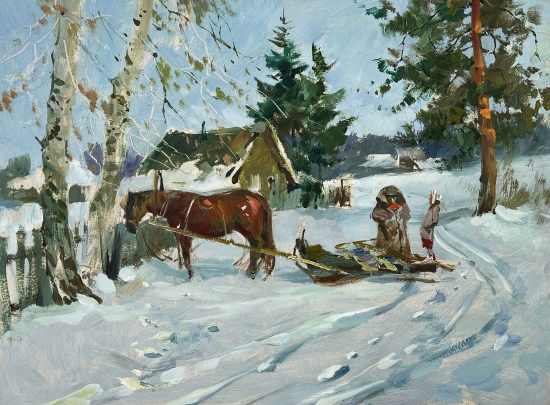 Oil painting Road to the Winter Village Yuriy Suprunchuk - 3