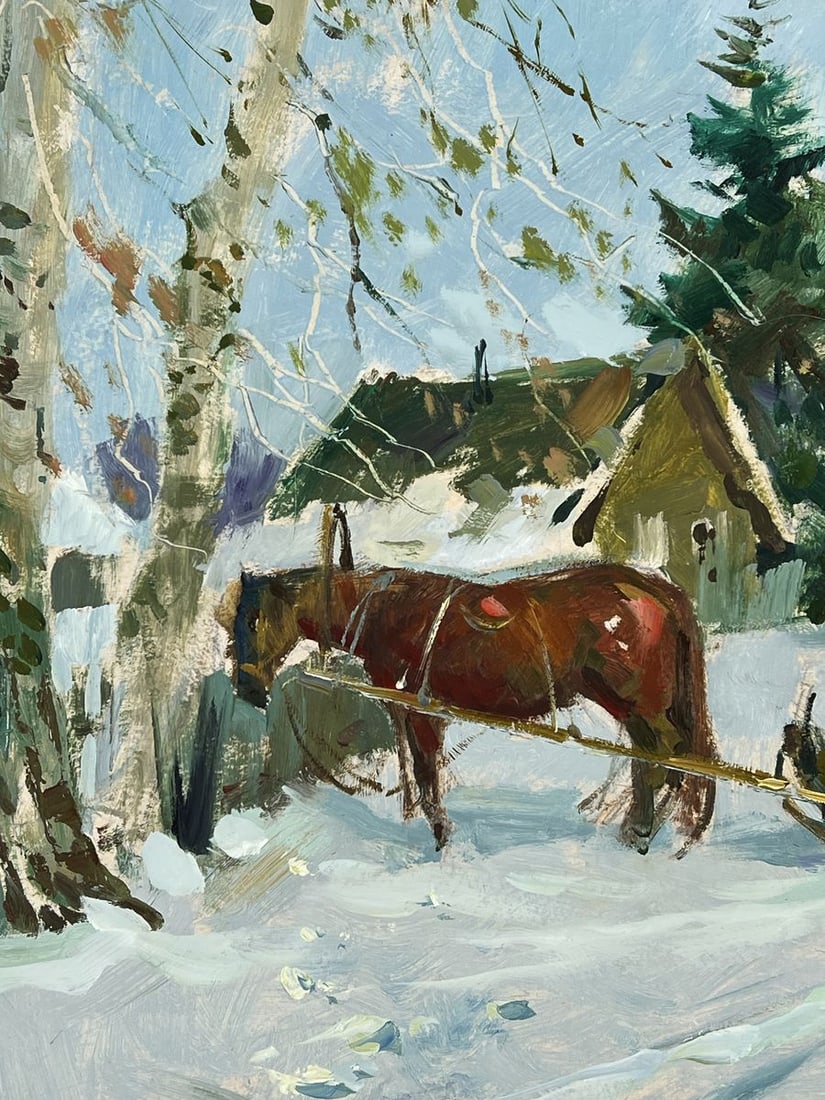 Oil painting Road to the Winter Village Yuriy Suprunchuk - 4