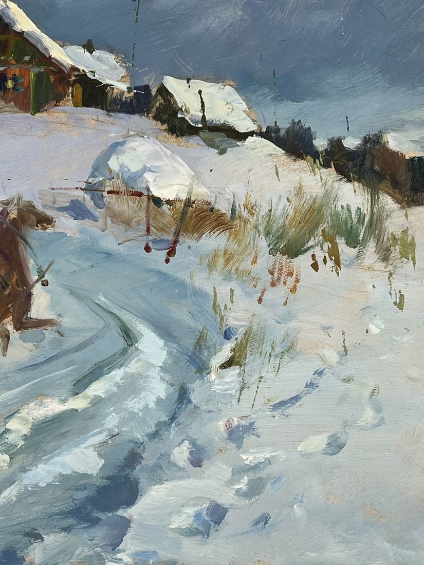 Oil painting Horse drawn carriage in Winter Village Yuriy Suprunchuk - 10
