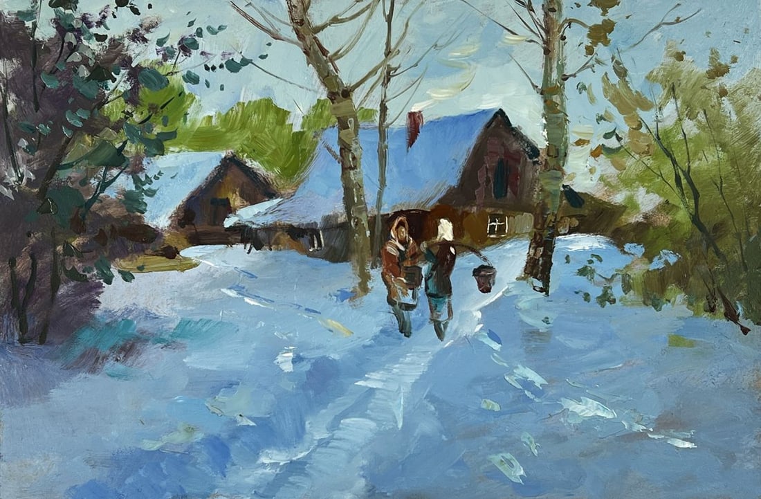 Oil painting Weekdays in the Village in Winter Yuriy Suprunchuk - 3