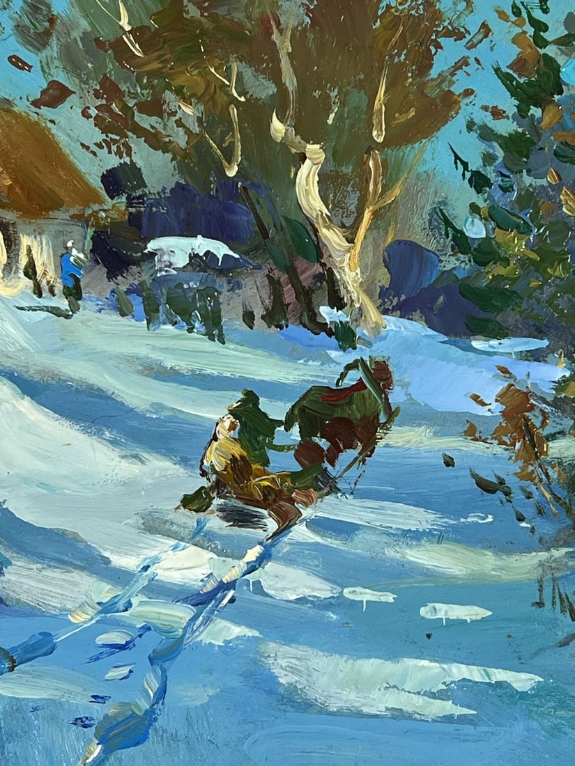 Oil painting Snow Sleigh Passes a Village Yuriy Suprunchuk - 10