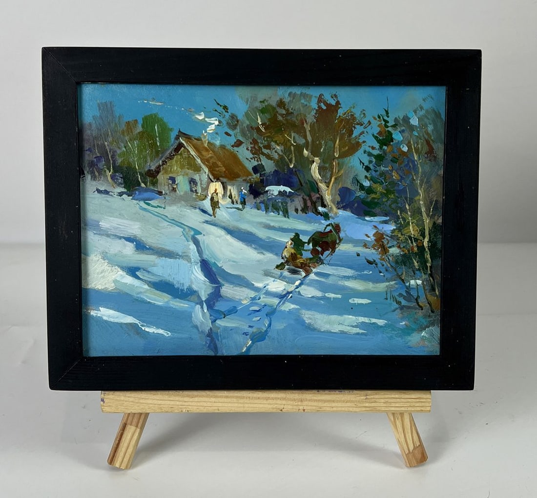 Oil painting Snow Sleigh Passes a Village Yuriy Suprunchuk (1 of 11)