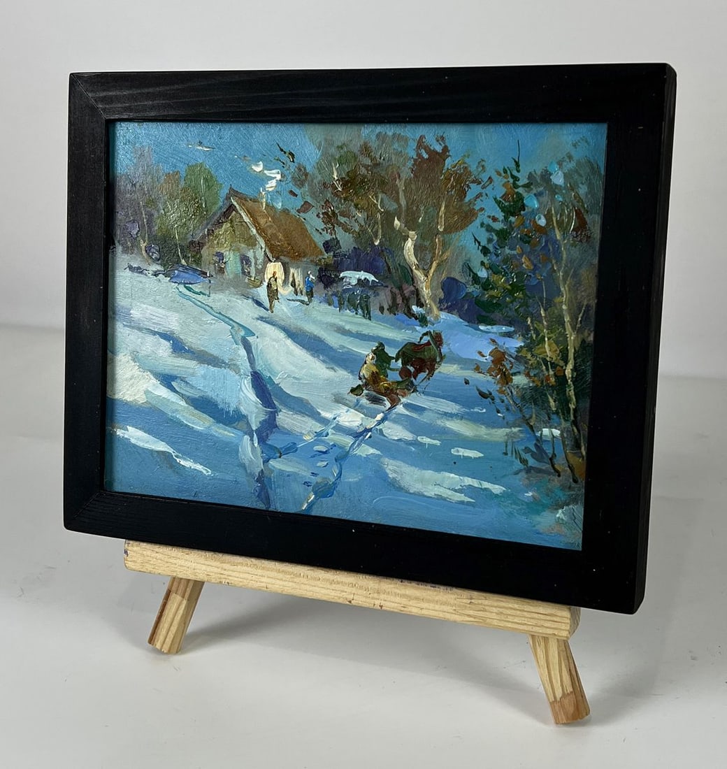 Oil painting Snow Sleigh Passes a Village Yuriy Suprunchuk - 2