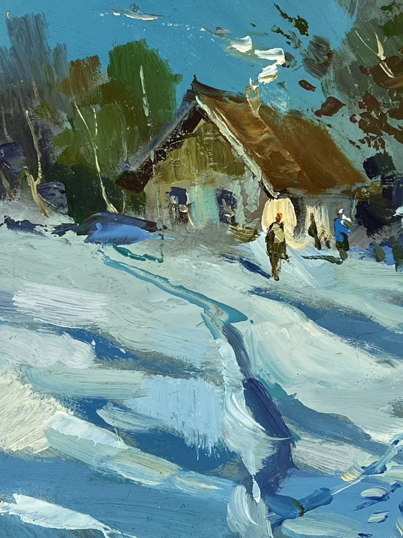 Oil painting Snow Sleigh Passes a Village Yuriy Suprunchuk - 4