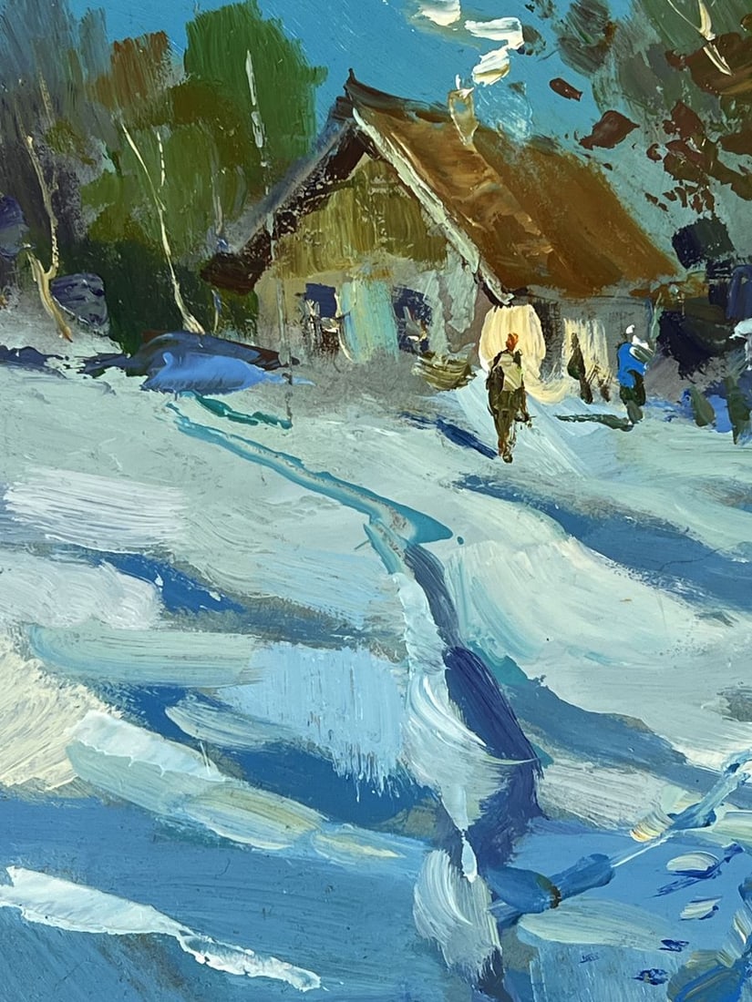 Oil painting Snow Sleigh Passes a Village Yuriy Suprunchuk - 5