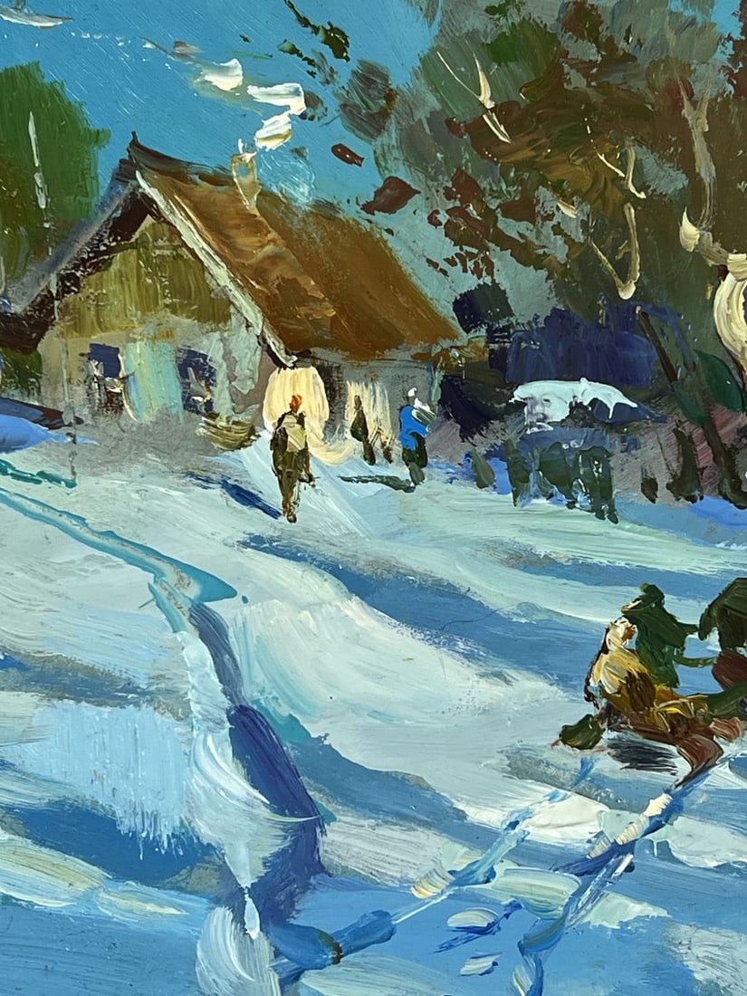 Oil painting Snow Sleigh Passes a Village Yuriy Suprunchuk - 6
