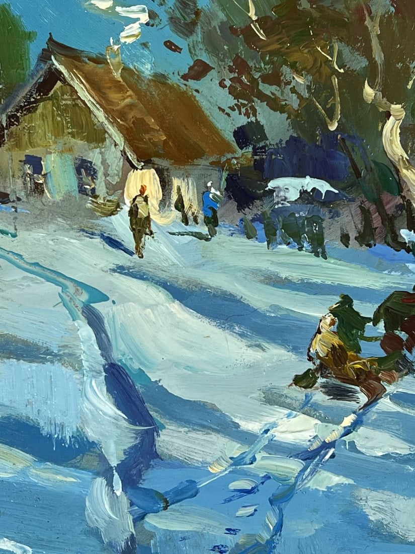 Oil painting Snow Sleigh Passes a Village Yuriy Suprunchuk - 7