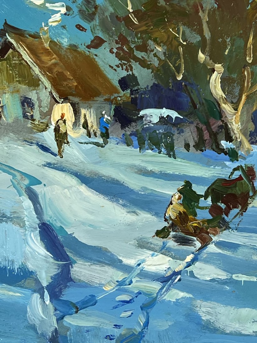 Oil painting Snow Sleigh Passes a Village Yuriy Suprunchuk - 8