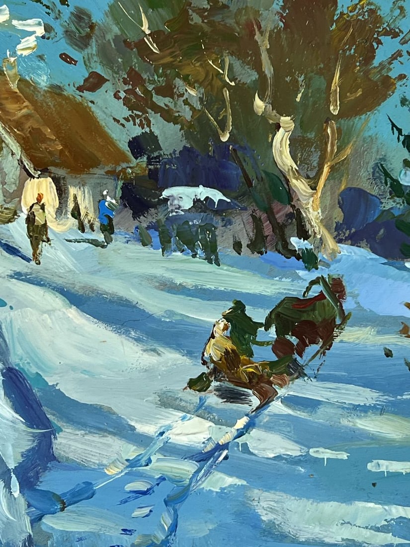 Oil painting Snow Sleigh Passes a Village Yuriy Suprunchuk - 9