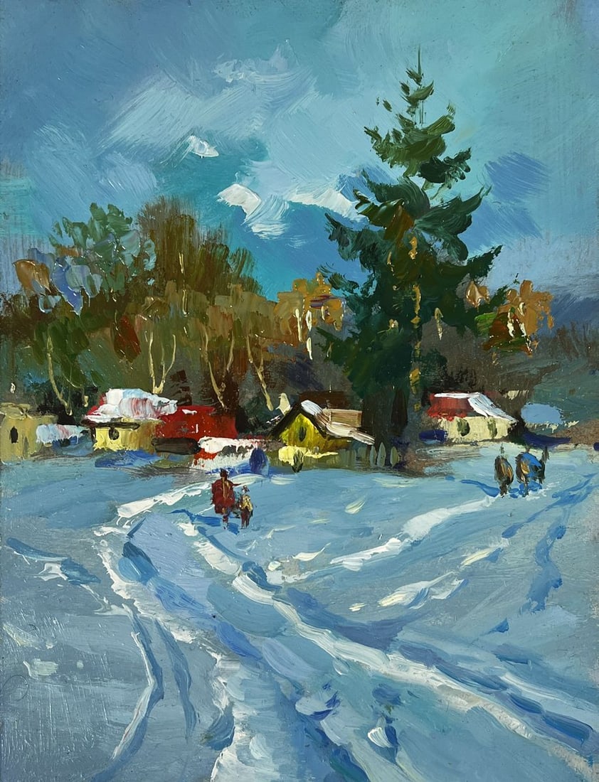 Oil painting Road to the Winter Village Yuriy Suprunchuk - 3