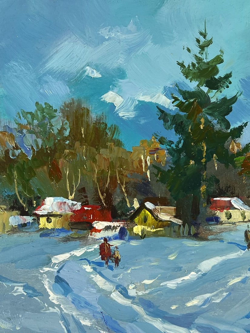 Oil painting Road to the Winter Village Yuriy Suprunchuk - 4