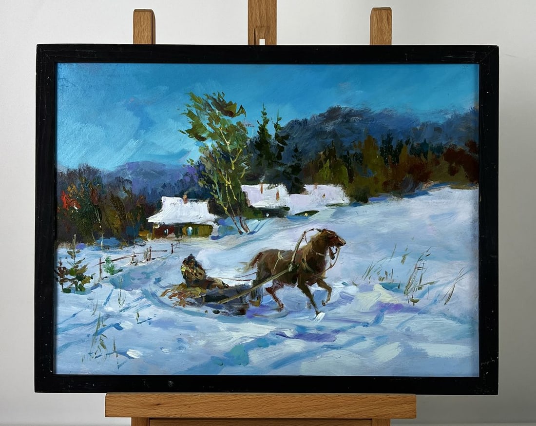Oil painting Harnessed Sleigh in Winter Yuriy Suprunchuk (1 of 11)