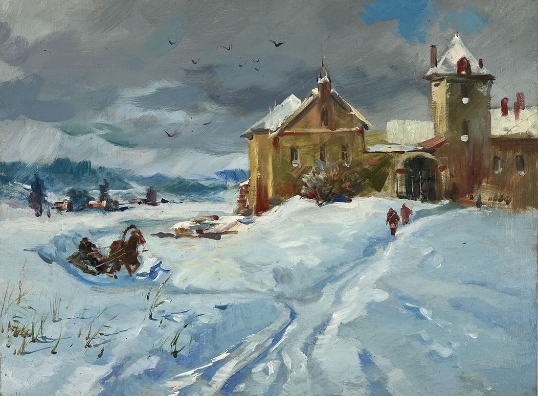 Oil painting The Road to the Old Winter Village Yuriy Suprunchuk - 3