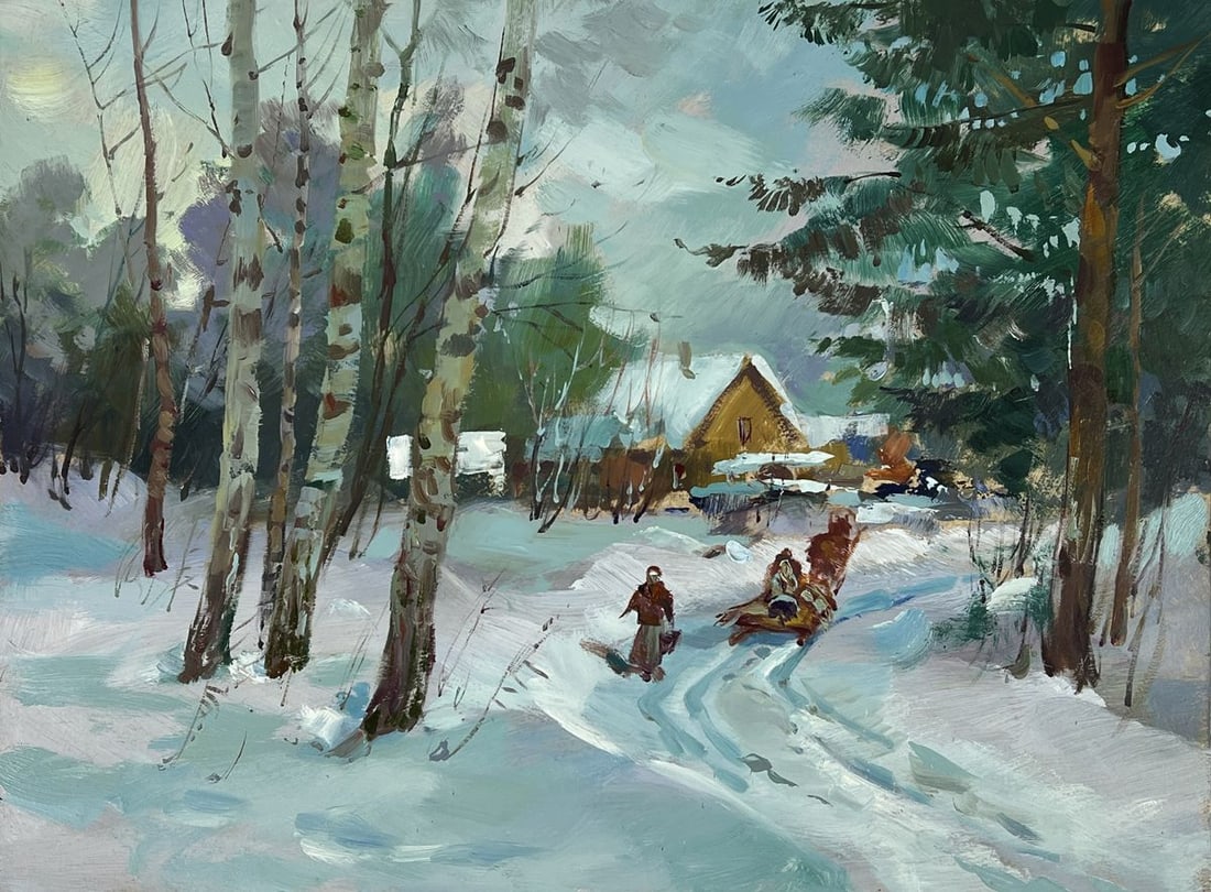 Oil painting Winter Road to the Village Yuriy Suprunchuk - 3