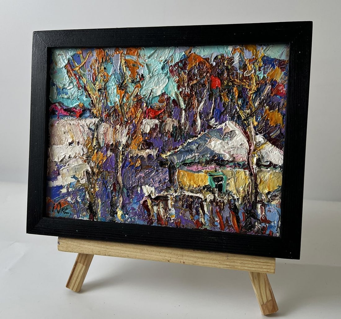 Oil painting Winter Village in the Forest Oksana Ivanyuk - 2