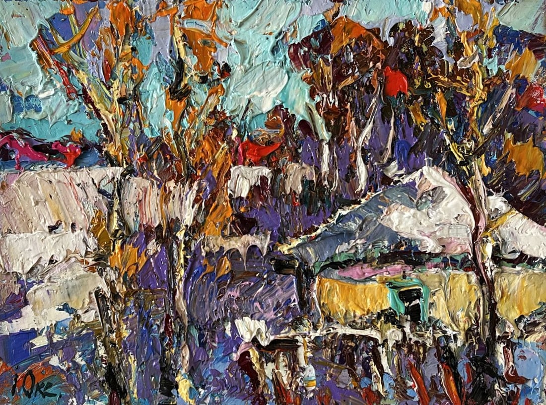 Oil painting Winter Village in the Forest Oksana Ivanyuk - 3