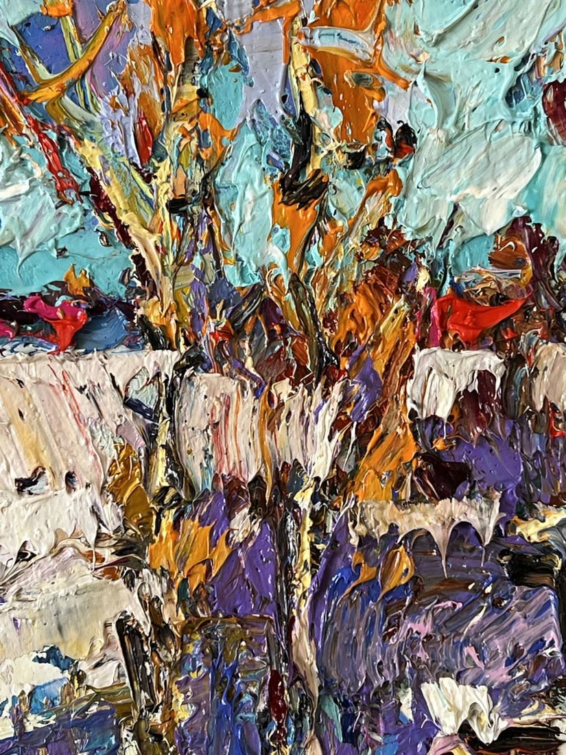 Oil painting Winter Village in the Forest Oksana Ivanyuk - 4