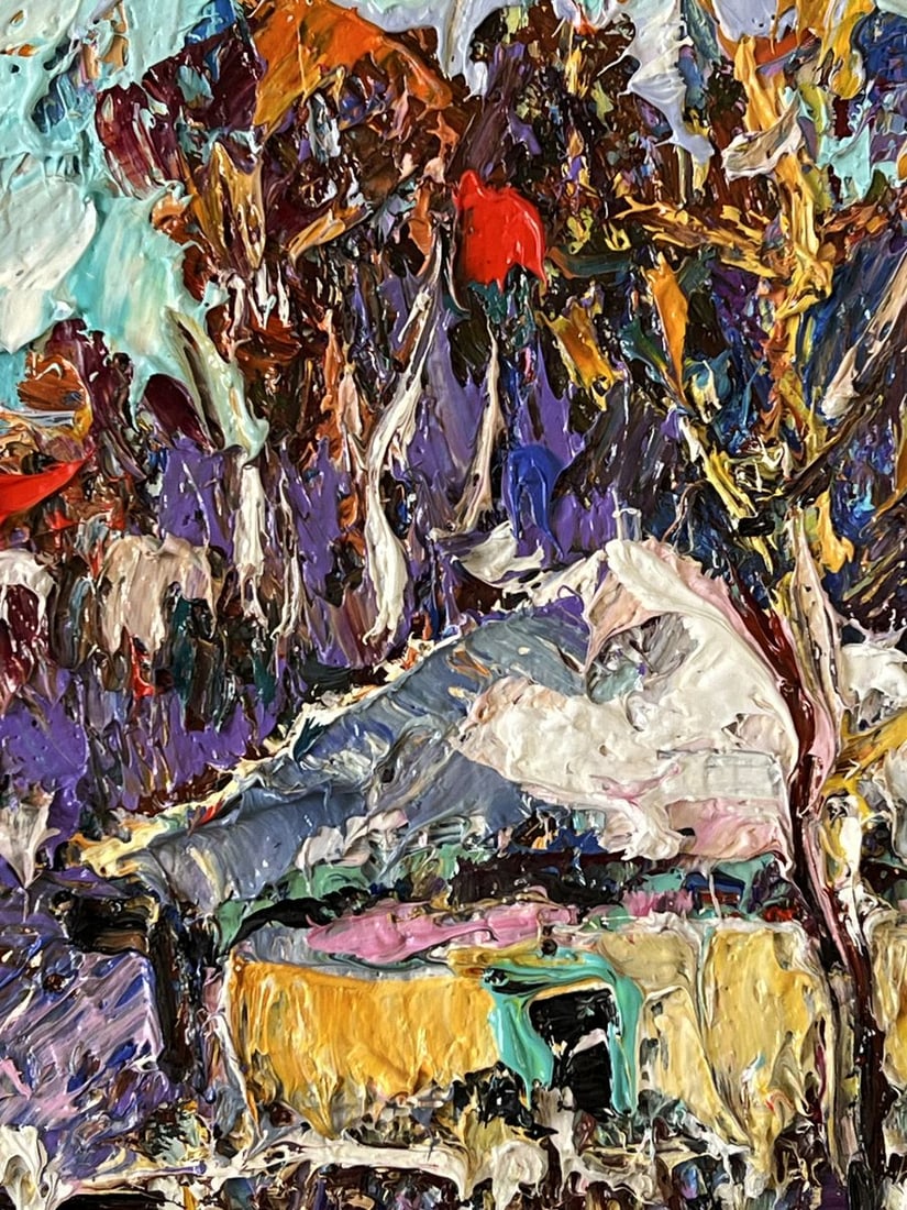 Oil painting Winter Village in the Forest Oksana Ivanyuk - 8