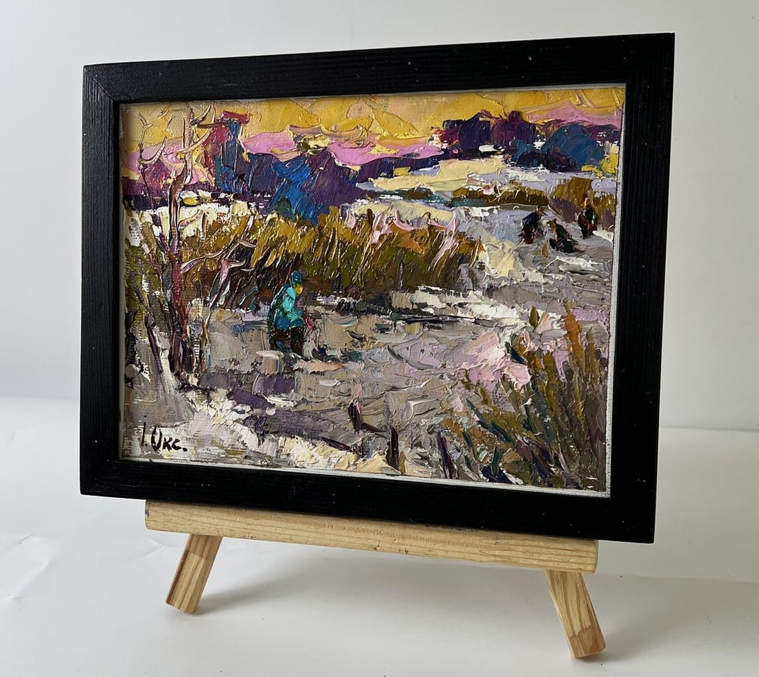 Oil painting Winter Fishing Among the Reeds Oksana Ivanyuk - 2