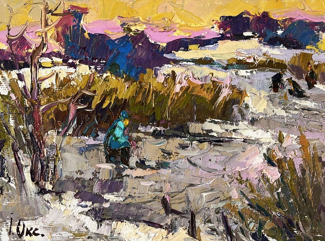 Oil painting Winter Fishing Among the Reeds Oksana Ivanyuk - 3