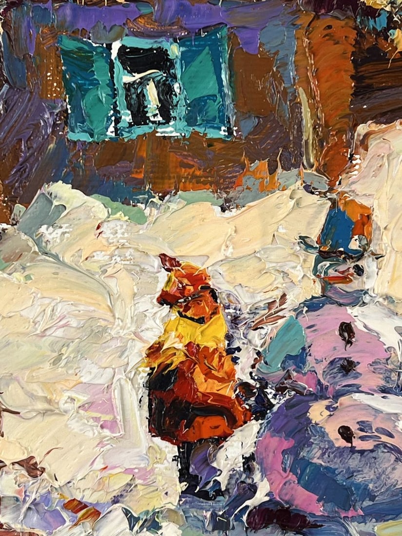 Oil painting Snowman in Front of the House Oksana Ivanyuk - 6