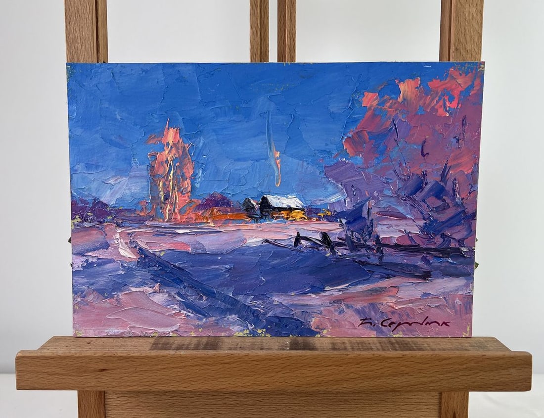 Oil painting Silence among the snow and trees Boris Serdyuk: Title: Oil painting Silence among the snow and trees Boris Serdyuk Description: No.AAA4779The oil painting on Cardboard titled "Silence among the Snow and Trees" captures the serene, almost mystical s