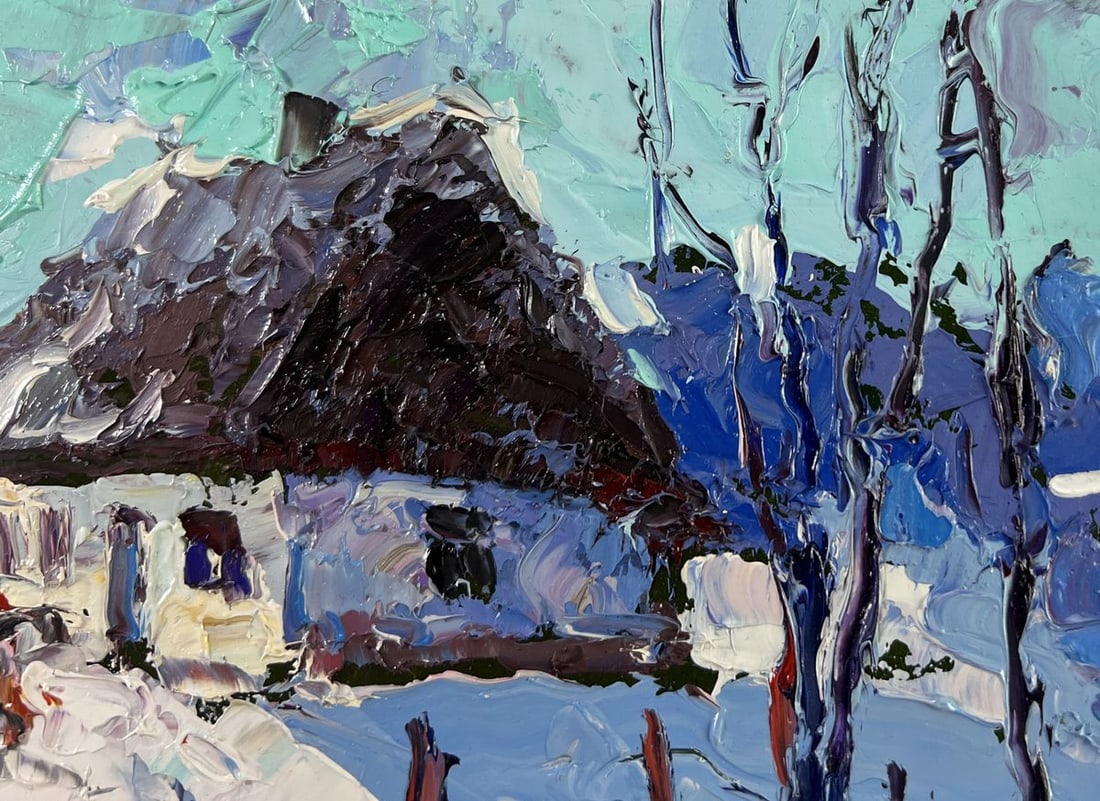 Oil painting The house sleeps in the snow Oksana Kalenyuk - 4