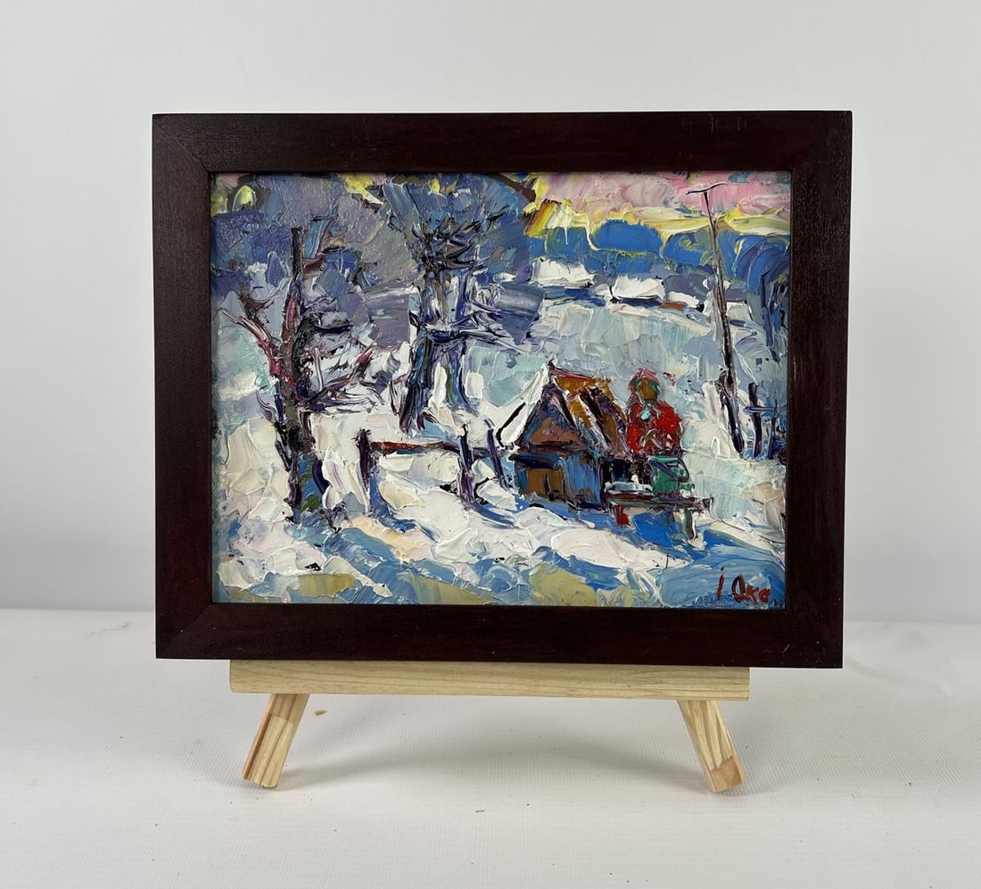 Oil painting The icy breath of the morning Oksana Kalenyuk: Title: Oil painting The icy breath of the morning Oksana Kalenyuk Description: No.AAA5094The oil painting on Cardboard titled "The Icy Breath of the Morning" captures the quiet, crystalline magic of