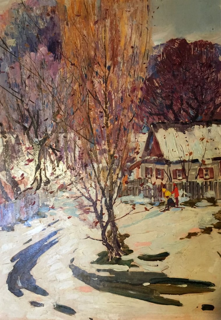 Oil painting First snow: Title: Oil painting First snow Description: No.GS 59 *** ABOUT THIS PAINTING *** * TITLE: "First snow" * SIZE: 70x50cm/27.55x19.68 inches' * MEDIUM: oil, cardboard * HAND PAINTED: Original painting fr