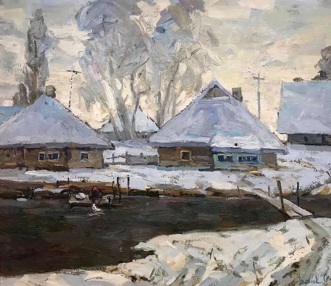 Oil painting Evening winter landscape Kalenyuk Alex: Title: Oil painting Evening winter landscape Kalenyuk Alex Description: No.Kalen 494 *** ABOUT THIS PAINTING *** * TITLE: "Evening winter landscape" * ARTISTS: Kalenyuk Alex * SIZE: 80x70 cm/31.49x27.