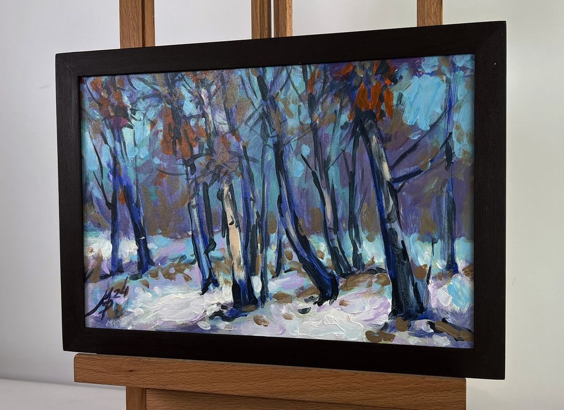 Acrylic painting The first snow fell Mykhailo Patskan - 2