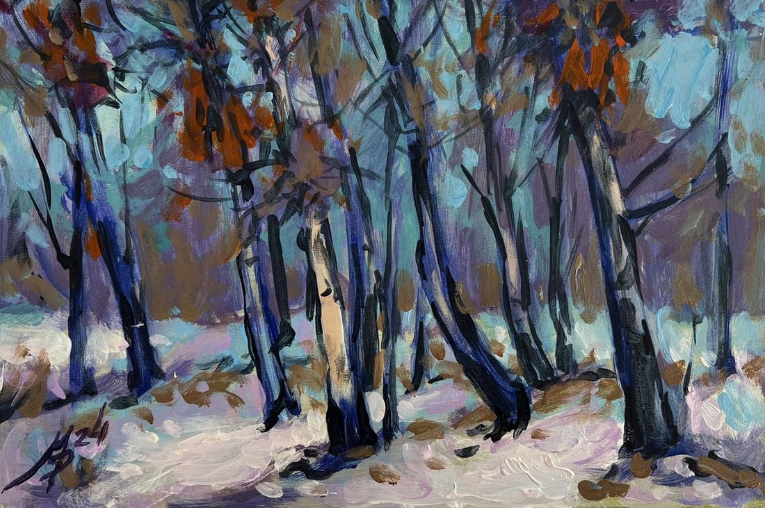 Acrylic painting The first snow fell Mykhailo Patskan - 3