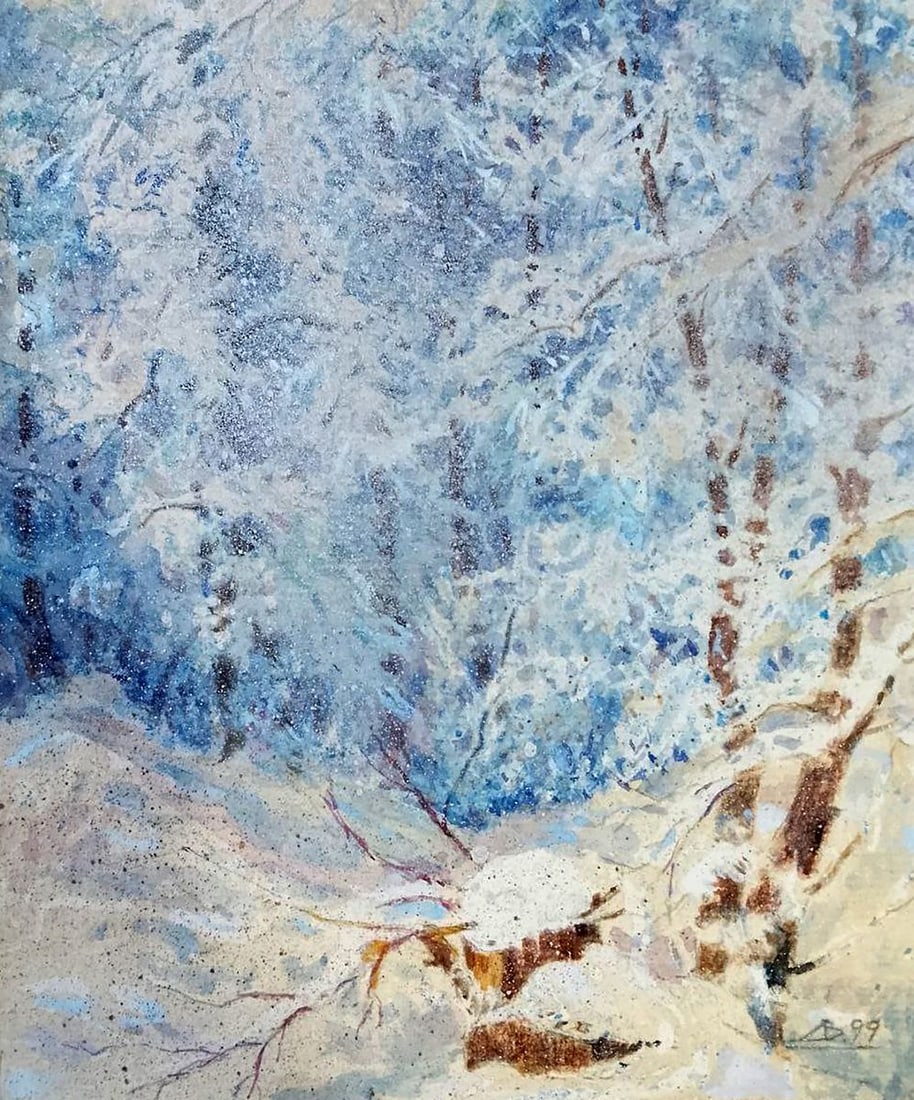 Oil painting Impressions of the winter forest Vitaly Duhnevich: Title: Oil painting Impressions of the winter forest Vitaly Duhnevich Description: No.Duhn 56"Impressions of the Winter Forest" by Vitaly Duhnevich captures the ethereal beauty of a snow-covered woodl